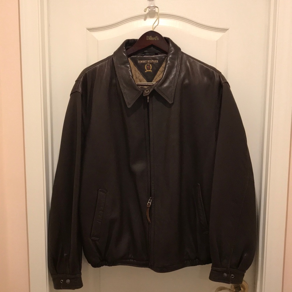 Hilfiger brown 100% leather jacket. Slightly worn.